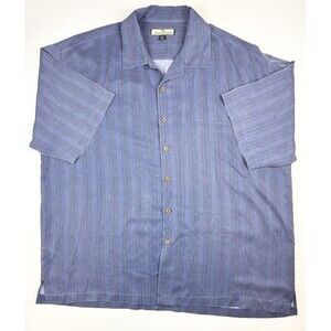 Tommy Bahama Men's 100% Silk Blue Casual Short Sleeve Button Up Shirt, XXL, 2XL